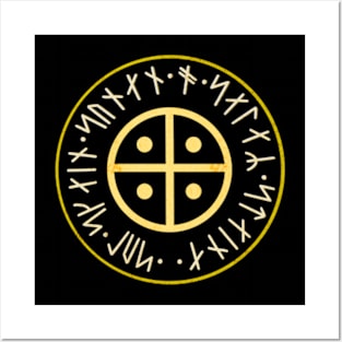 Viking Solar Symbol with Futhark Runes Posters and Art